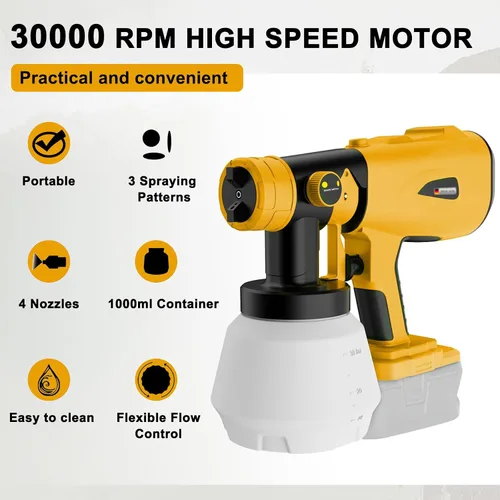 Miniatura 2 de Pulverizador de pintura para batería Dewalt de 20 V, pistola de pintura en aerosol Hobby Colin HVLP con motor sin escobillas y boquilla de cobre