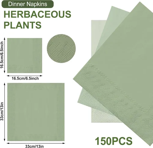 Miniatura 2 de Whaline Paquete de 150 servilletas de papel verde salvia, 3 colores verde salvia, servilletas desechables para almuerzo, servilletas de cena
