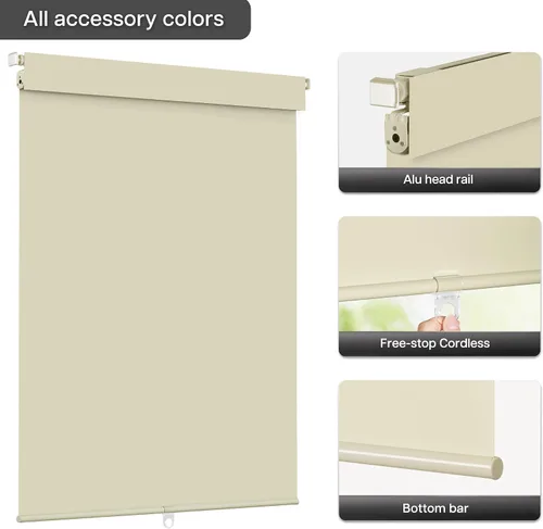 Miniatura 3 de LazBlinds - Persianas enrollables opacas sin taladro, 20 pulgadas de ancho x 48 pulgadas de alto, beige Inalámbrico, tela con aislamiento térmico