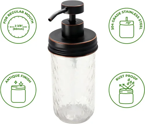 Miniatura 2 de Mason Jar Lifestyle - Kit de tapa dispensadora de jabón de bronce aceitado para tarros de boca regular