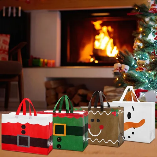Miniatura 6 de Hosuly 16 piezas 17" Bolsas de regalo grandes de Navidad con asas Bolsas de compras reutilizables Bolsa de compras no tejida reutilizable