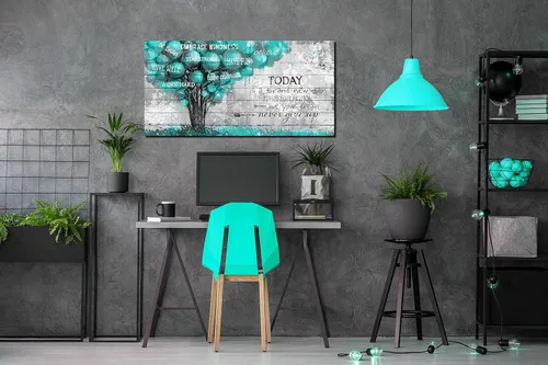 Miniatura 4 de Decoración de Pared Verde Azulado para Oficina - Citas Inspiradoras Arte de Pared de Árbol - Arte de Pared en Lienzo Grande Decoración Verde Azulado