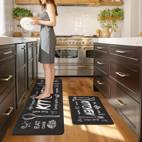 Miniatura 56 de KIMODE Alfombra de Cocina Antifatiga 2 Piezas, Alfombras de Cocina Antideslizantes e Impermeables, Alfombra de Cocina de Estilo Rústico en Gris