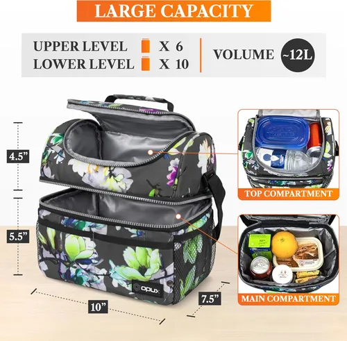 Miniatura 2 de OPUX Lonchera para mujeres, bolsa de almuerzo grande aislada para adultos, trabajo, doble cubierta, lonchera para preparar comidas, compartimento