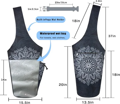 Miniatura 3 de Bolsa para Esterilla de Yoga - Bolsa Transportadora Tipo Tote Larga de Gran Apertura para Esterilla de Yoga con Bolsillo Impermeable con Cremallera