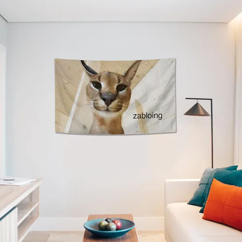 Miniatura 7 de Zabloing Floppa Flag - Divertido póster duradero de hombre con ojales de latón, tapiz de 3 x 5 pies para decoración de dormitorio universitario, al
