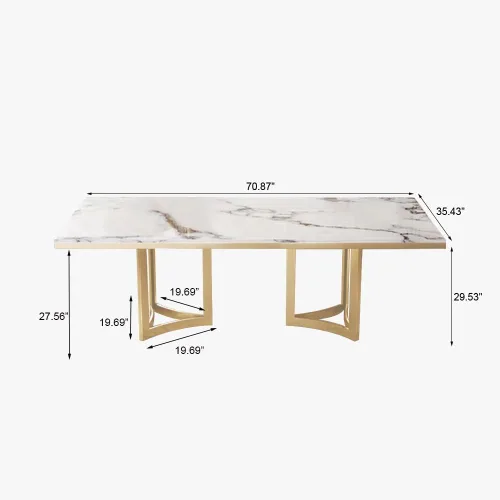 Miniatura 2 de POVISON Mesa de comedor de mármol para 6, mesa de comedor moderna de 71 pulgadas para cocina y comedor, mesa de mármol blanco de lujo con pedestal