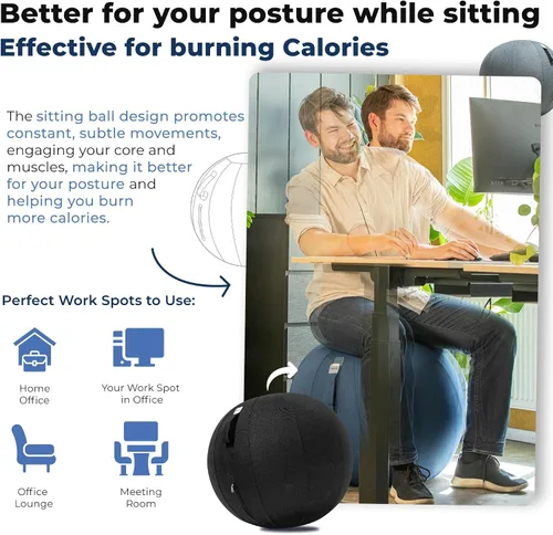 Miniatura 5 de Backerz Balance Ball Chair for Office & Home - Ergonomic Exercise Ball for Posture & Back Pain Relief, Yoga Ball Chair - Sitting Ball with Washable