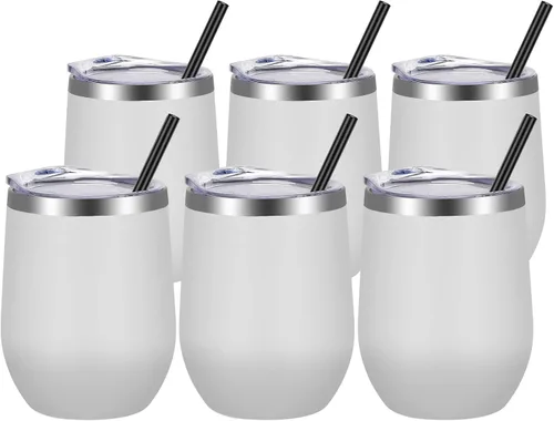 Miniatura 14 de VEGOND - Vaso de vino de acero inoxidable de 12 onzas con tapa y popote, vaso de vidrio de vino aislado de doble pared sin tallo, taza de café