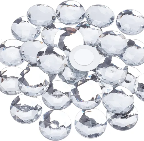 Miniatura 9 de FINGERINSPIRE 60 diamantes de imitación acrílicos autoadhesivos de 0.98 pulgadas con contenedor, parte trasera plana transparente, gemas circulares