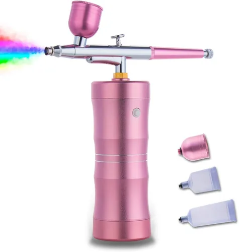 Quevina - Kit de aerógrafo inalámbrico de 27 PSI, mini pistola de aire portátil de mano con compresor, aerógrafo para línea capilar de peluquería,