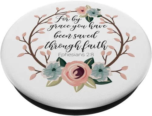 Miniatura 2 de Salvado por Grace Efesios 2:8 Rosa Azul Floral Versículo de la Biblia PopSockets MagSafe PopGrip para iPhone