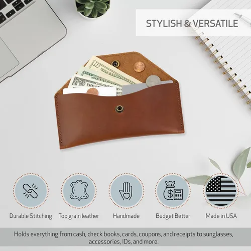 Miniatura 3 de Envoy Cartera de cuero genuino para efectivo hecha a mano con cuero de grano completo Bolsa de utilidad diseñada para efectivo, monedas, tarjetas