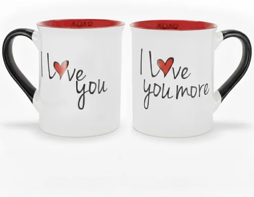 Cottage Creek Tazas | Juego de 2 tazas de café de cerámica de 16 onzas | Tazas de café I Love You More para hombres y mujeres | Perfecto compromiso