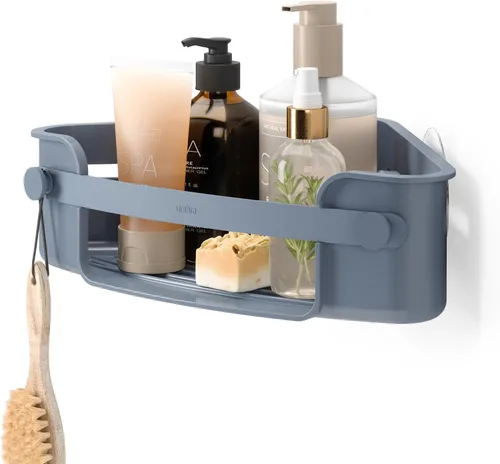 Miniatura 12 de Umbra Estante de esquina de ducha adhesivo flexible para baño, color blanco
