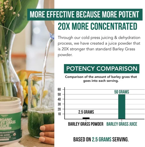 Miniatura 5 de Polvo de jugo de hierba de cebada orgánica, cultivado en suelo volcánico de Utah, forma cruda y bioactiva, prensado en frío y secado con CO2, sin