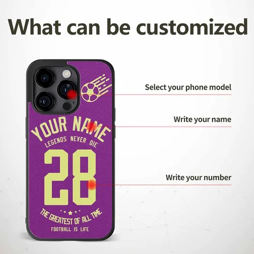 Miniatura 4 de Fundas para teléfono con nombre y números, color morado para iPhone 11 12 13 14 15 16 Pro Max Plus Mini X 7 8 SE para Samsung Galaxy S20 S21 S22 S23