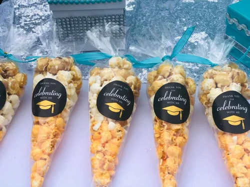 Miniatura 6 de COOLAKE Bolsas de golosinas en forma de cono, 100 unidades de 7 x 14.5 pulgadas, bolsa de celofán, bolsa de palomitas de maíz con lazos giratorios