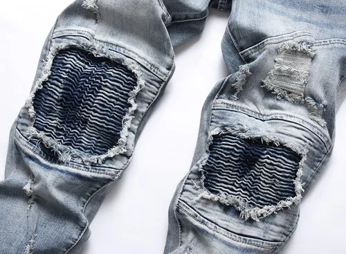 Miniatura 3 de XIMXIMMTIAN Jeans rectos para hombre, estilo motociclista, desgastados, desgastados, desgastados, rectos