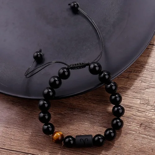 Miniatura 7 de SUMMER LOVE Father's Day Gifts Zodiac Bracelet for Men Women 10mm Natural Black Onyx Stone Star Sign Constellation Beaded Protection Bracelet