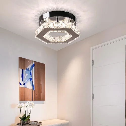 Miniatura 8 de Mini candelabro LED de cristal, iluminación empotrada, lámpara de techo moderna de cristal para pasillo, bar, escalera, cocina, dormitorio