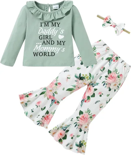 YALLET Conjunto de ropa de bebé niña con volantes y pantalones de mezclilla rasgados
