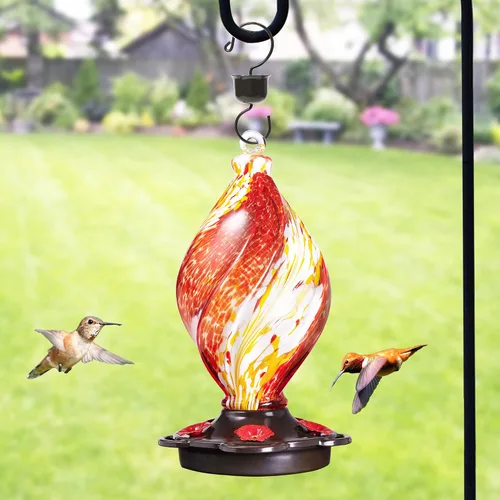 Miniatura 2 de LUJII Comedero en espiral en forma de helado para colibríes, vidrio soplado a mano, 28 onzas líquidas, a prueba de fugas y a prueba de óxido
