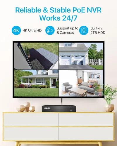 Miniatura 5 de ZOSI Sistema de cámara de seguridad PoE de 8 canales 4K con audio, 4 cámaras PoE para interiores y exteriores de 8 MP, visión nocturna a