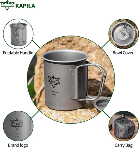 Miniatura 4 de KAPILA Taza de titanio de 16.9 fl oz, taza ligera para mochileros, camping, mango plegable, olla de titanio con tapa, camping, senderismo, picnic
