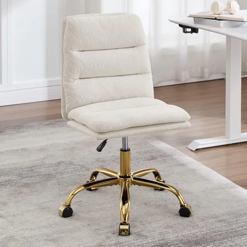 Miniatura 3 de Silla de oficina en casa sin brazos de tela, moderna silla de escritorio ergonómica con respaldo alto con ruedas, silla giratoria de altura