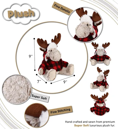 Miniatura 3 de DolliBu Disfraz de alce a cuadros rojos de felpa súper suave – Adorable peluche de alce zoológico con ropa, lindo regalo de vida silvestre, 9