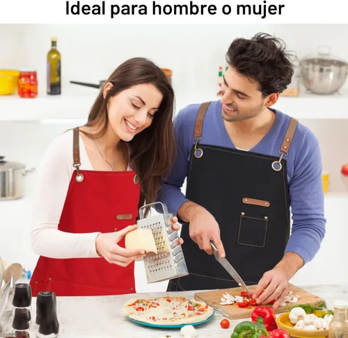 Miniatura 2 de Genixart Delantal de chef para hombres y mujeres con caja de regalo, delantal con espalda cruzada con bolsillos para cocina, cocina, hornear, Negro