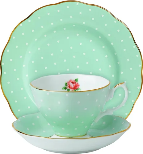 Royal Albert Polka Rose - Juego de 3 piezas (taza de té, platillo y plato de 8 pulgadas)