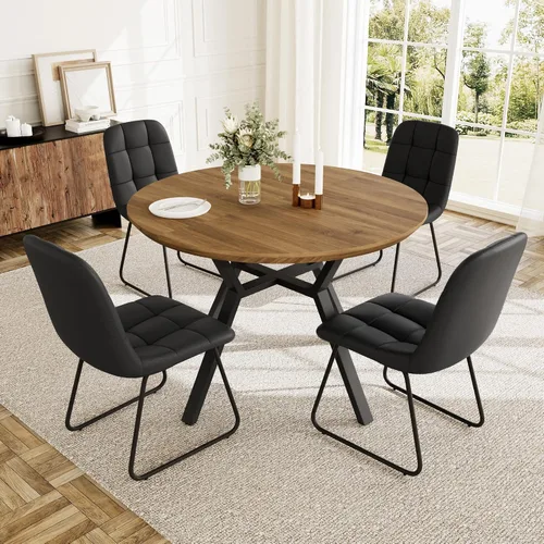 Miniatura 28 de HIPIHOM Juego de mesa de comedor redonda extensible para 6 personas, mesa de cocina extensible de 43.3 a 59.1 pulgadas con 6 sillas tapizadas, Mesa