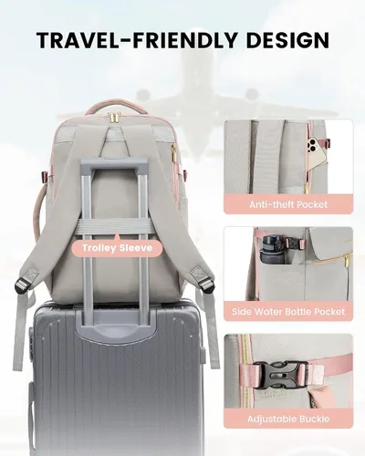 Miniatura 7 de LOVEVOOK: mochila de mano, mochila de viaje de 40L para mujer con 3 cubos de embalaje, rosa gris