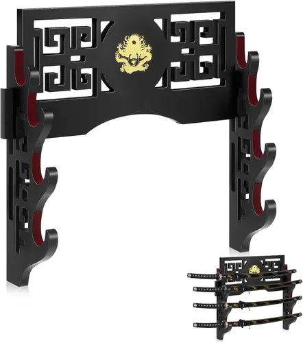 Miniatura 8 de Barydat Soporte de pared para katana, soporte para espada samurái, soporte para colgar espada japonesa Wakizashi, colección de pasatiempos