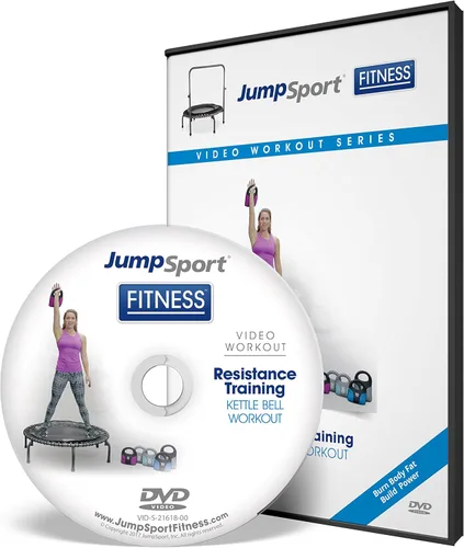 JumpSport DVD de entrenamiento de trampolín fitness | Entrenamiento de fuerza y resistencia | Opciones de pesas rusas y bandas planas disponibles