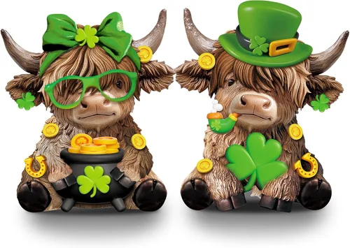 Miniatura 12 de Karenhi 2 piezas de figuritas de vaca de las Tierras Altas para el Día de la Madre, figuritas de gnomo de vaca con flores y corazón de MADRE
