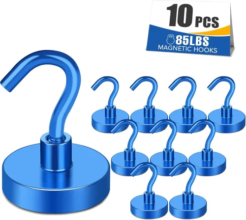 Miniatura 18 de MIKEDE Ganchos magnéticos negros resistentes de 30 libras, imanes fuertes con ganchos de metal para soportes colgantes al aire libre, 6 ganchos