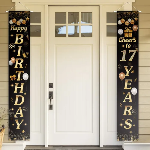 Miniatura 32 de Cartel de Feliz cumpleaños para la puerta, color negro