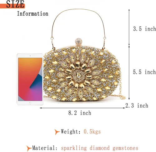 Miniatura 7 de Crbeqabe Bolso de mano de noche con diamantes de imitación para mujer, bolsos de mano con diamantes de novia, bolso de boda, baile de graduación