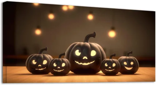 Miniatura 7 de YONICA Lienzo decorativo para pared de Halloween para sala de estar, decoración del hogar, calabaza de Halloween sobre lienzo de alta definición