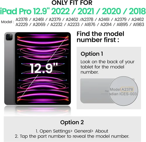 Miniatura 2 de SEYMAC Funda para iPad Pro 12.9 2022/2021/2020/2018, resistente protección a prueba de golpes con protector de pantalla, soporte giratorio de 360°