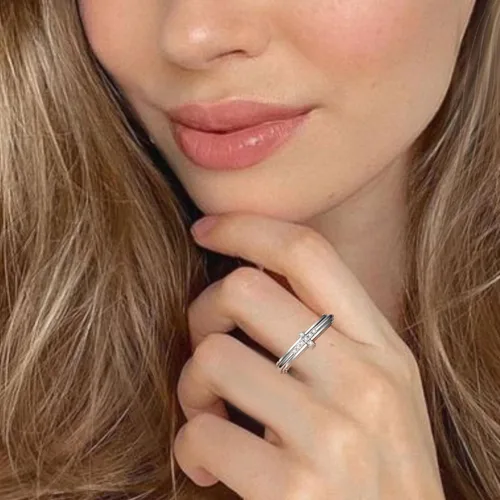Miniatura 5 de ZOEXUE Anillo giratorio de ansiedad - Cruz/Margarita/Estrellas lunares/Circonita cúbica/Huella de pata en plata de ley, anillo para aliviar