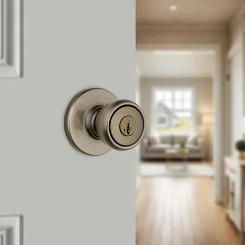 Miniatura 2 de Kwikset Tylo Picaporte de entrada con cerradura y llave, manija con llave segura para exteriores, entrada principal y dormitorio, latón antiguo