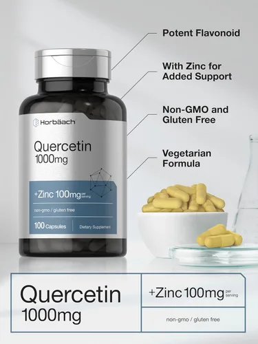 Miniatura 4 de Horbäach Quercetina 1000mg 100 Cápsulas con 100 mg de Zinc Fórmula de alta potencia Suplemento sin OMG, sin gluten