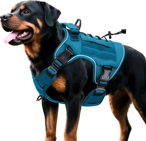 Miniatura 18 de Arnés táctico para perros grandes, chaleco reflectante ajustable sin tirones con sistema Molle, control de grado militar K9 para entrenamiento