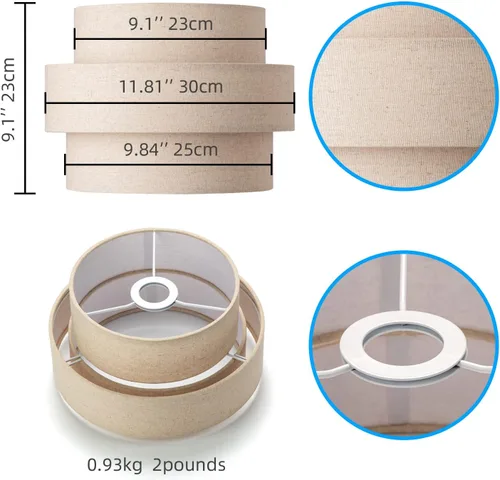 Miniatura 3 de Pantalla de lámpara de tambor de 3 niveles para lámparas de pie de iluminación colgante, pantalla de repuesto, la pantalla de tela está hecha