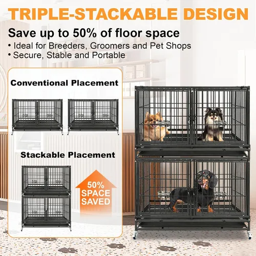 Miniatura 2 de Homey Pet Jaula para perros de 43 pulgadas, apilable, de servicio pesado, perrera para perros, jaula de aseo para perros en interiores con divisor