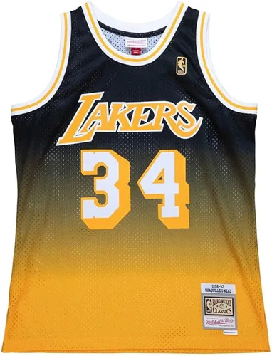 Mitchell & Ness Fadeaway Swingman - Camiseta deportiva sin mangas con cuello redondo para hombre, 1996, color negro, dorado